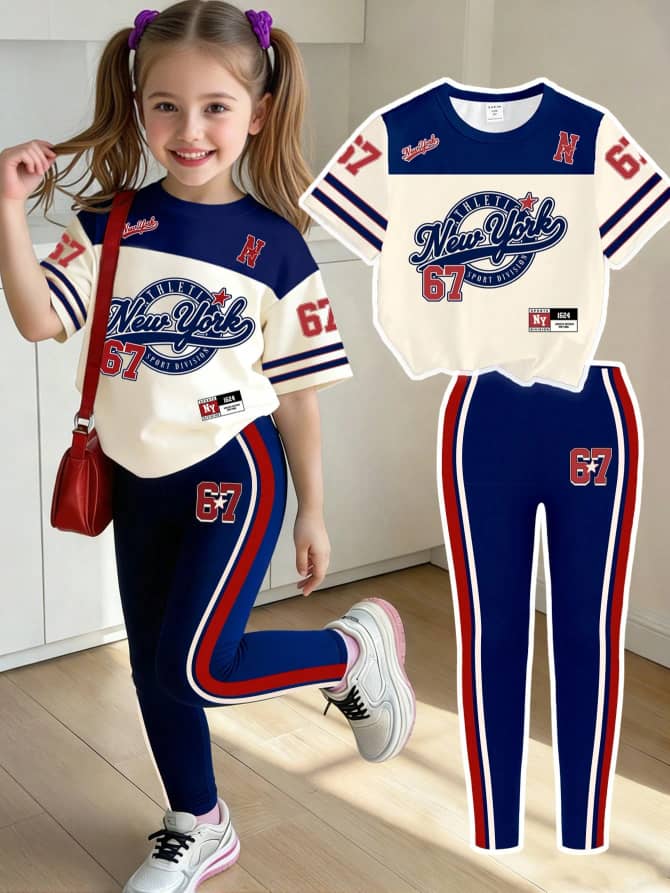 L010SN Girls 2-Piece Graphic Tee & Pants Set