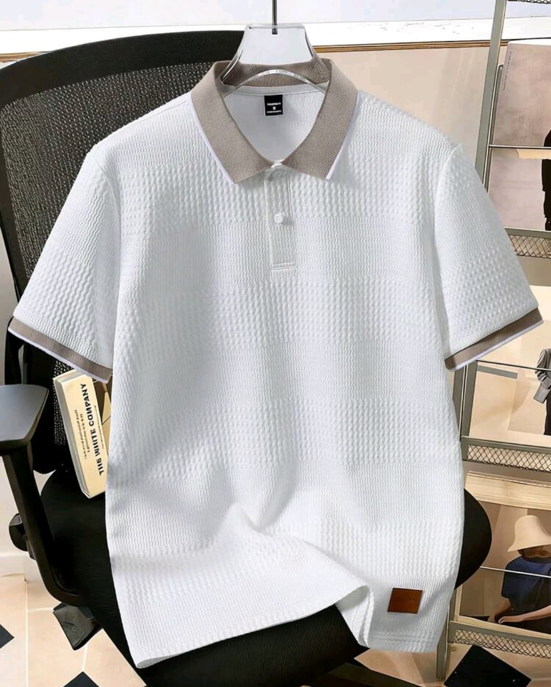 Manfinity Joysei Men's Knitted Jacquard Texture Solid Color Collar & Cuff Ribbed 2-Button Polo Shirt #SN