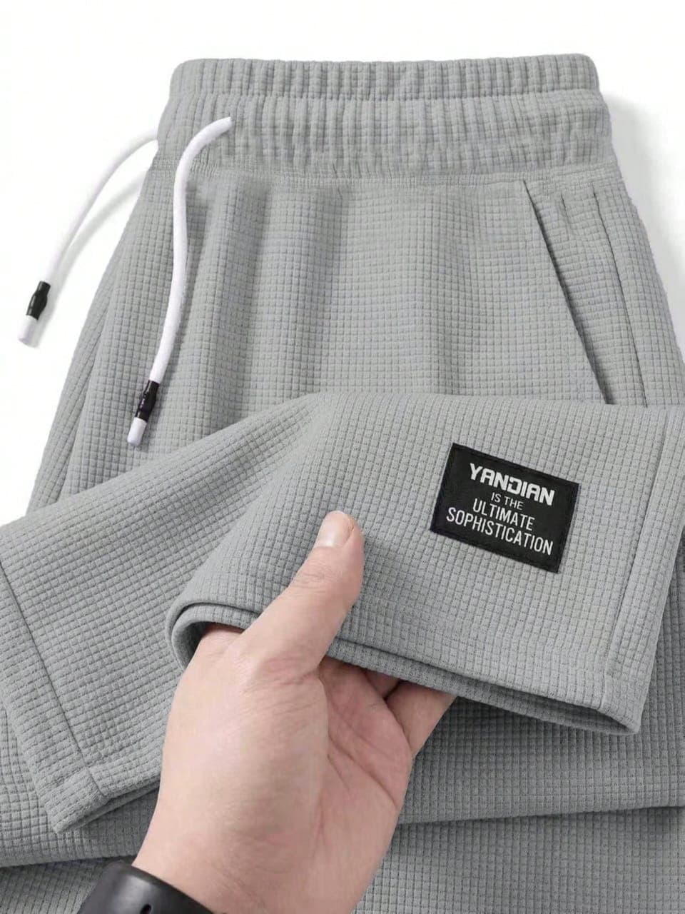 L118SN Men's Solid Color Waffle Drawstring Sports Shorts