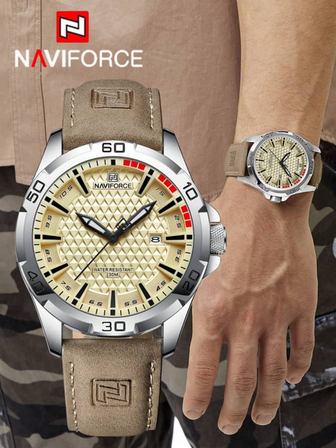 NAVIFORCE Men's Leather Strap Quartz Watch