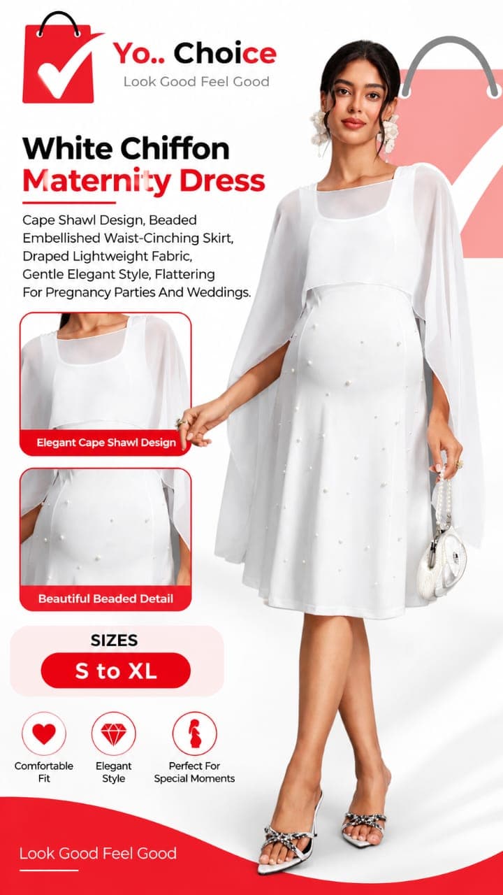 L147SN White Chiffon Maternity Dress